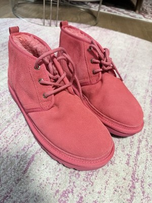 UGG Neumel Ankle Boots Mens Size 10 Red Suede Shearling Chukka Lace Up Shoes