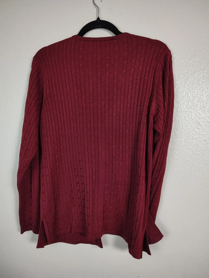 Cárdigan suéter rojo tejido con cable 100 % seda Norm Thompson para mujer mediano abotonado Foto 2 de 4