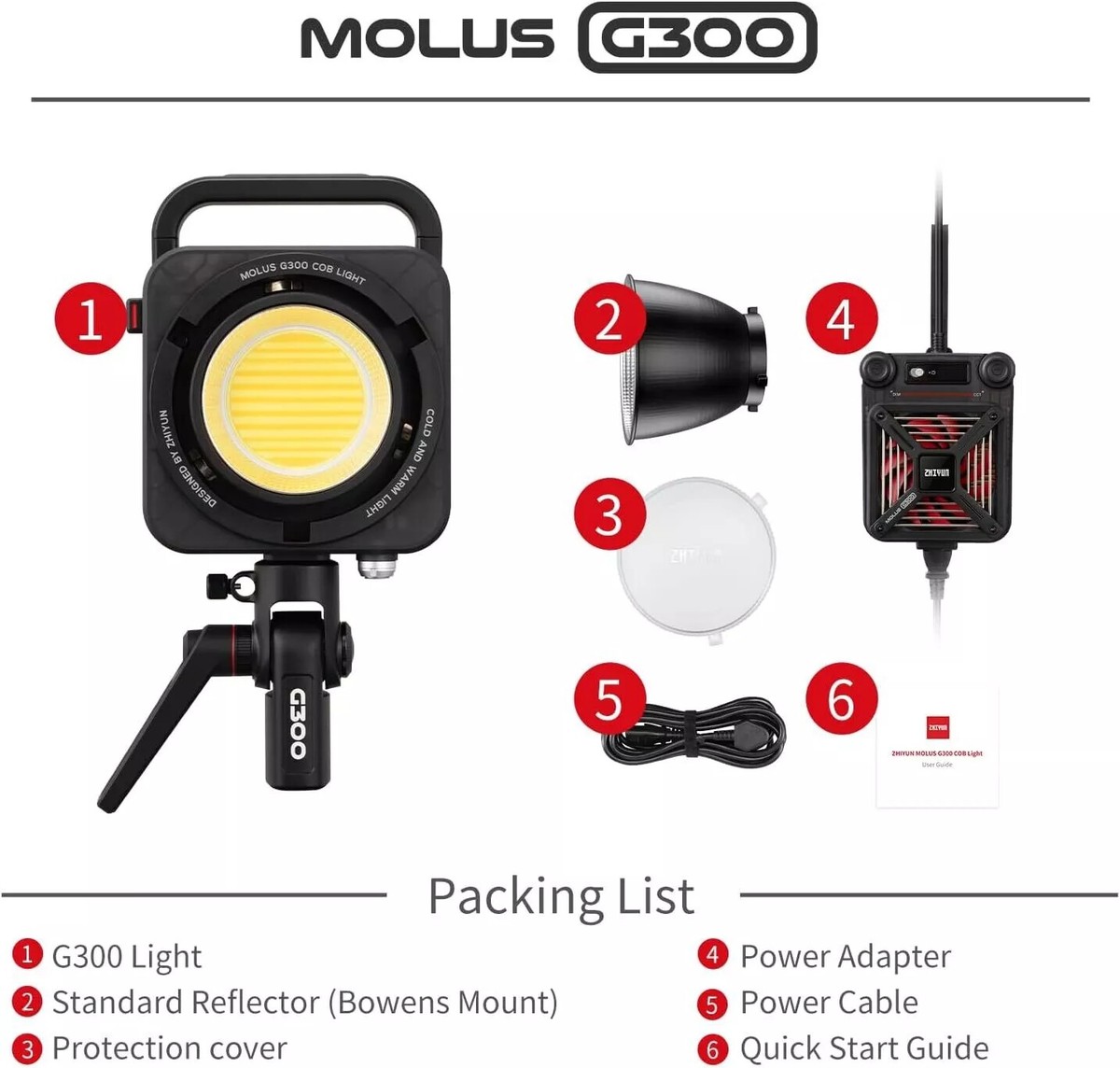 ZHIYUN Light Molus G300 300W LED Video Light Bowens Mount