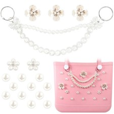 Charms for Bogg Bag Pearls Flowers Bow Chain Beach Tote Bag Accessories 18 Pcs 