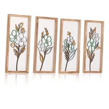4PK Wooden Framed Floral Wall Decor 16inch Hanging Wall Art Set Stylish 