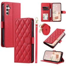 Case For Various Phone Girls Crossbody Leather Wallet Flip Stand Cover +2 Straps
