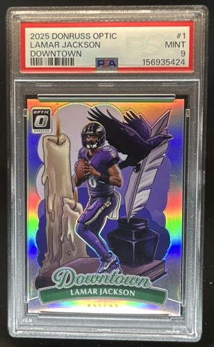 2025 Panini Donruss Optic Lamar Jackson Downtown #1 Ravens PSA 9