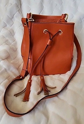 DIVINA FIRENZE Giada Classic Orange Leather Italy Drawstring Small Purse Bag