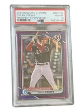 2024 Bowman Chrome Dylan Crews Prospects Purple Refractor Card /250 PSA 8