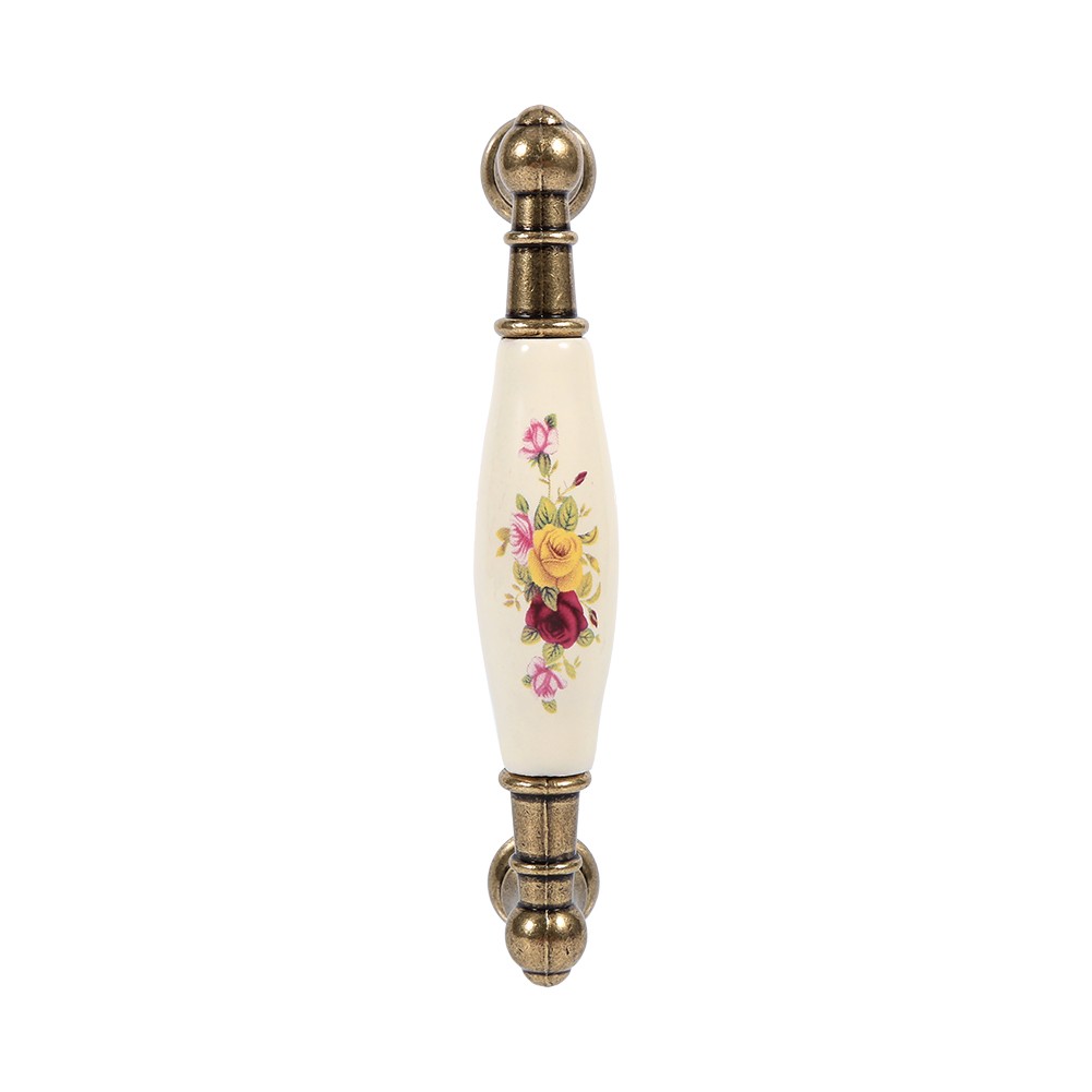 Rural Flower Ceramic Bronze DIY Door Handles Cabinet Cupboard Drawer Knobs Pull