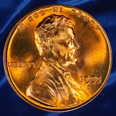1955 S Lincoln Wheat Cent Choice BU 1c Brilliant Uncirculated OBW Superb Detail