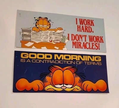 Vtg Argus Garfield Mini Poster Postcards (Set of 2). Good Morning & I Work Hard