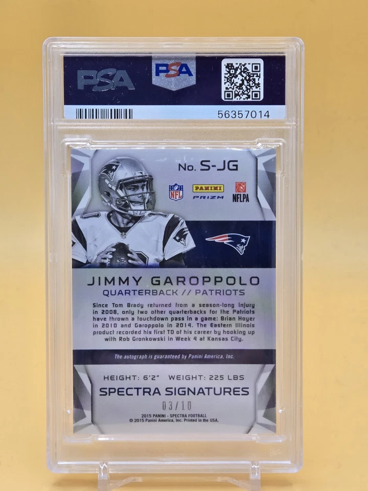 2015 Panini Spectra Jimmy Garoppolo Neon Green Signature Mint 9 /10 Patriots - Image 2 of 2