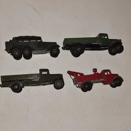 4 Vintage 1940s/50's Dinky Diecasts Breakdown Truck,Lorries,Reconnaissance Car