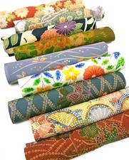 s045 Bundle, Japanese Kimono Silk Fabric Set, 9 pieces