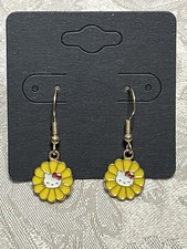Hello Kitty Yellow Flower Gold Dainty Dangle Adorable Fashion Fun Earring Set