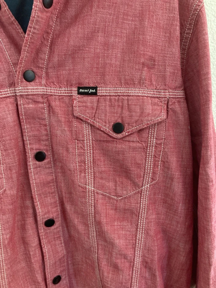 Diesel Men's Pearl Snap Western Shirt Medium Long Sleeve Pink/Purple Cotton Xl - Image 3 of 4