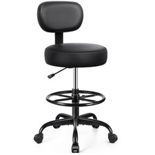 Adjustable Drafting Chair Footrest Rolling Stool PU Leather Swivel Black Office