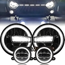 For Jeep Wrangler Jk 2007-2018 Black 7 Led Headlights4 Fog Lights Combo