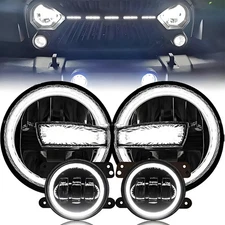 For Jeep Wrangler JK 2007-2018 Black 7" LED Headlights+4" Fog Lights Combo