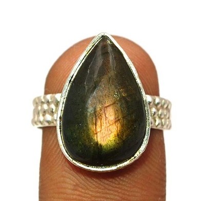 Natural Golden Fire Labradorite 925 Sterling Silver Ring Sz 7 @B19-2