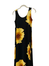 Jostar Made in USA Women's Black Yellow Floral Dress Slinky Stretchy Size S