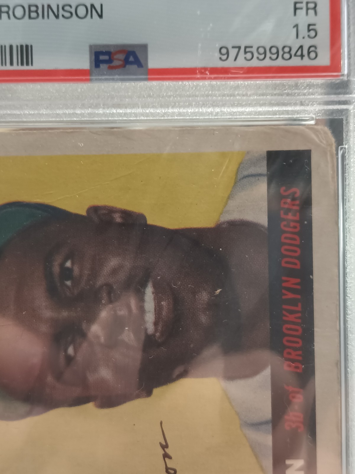 1955 Topps - Jackie Robinson #50 Diamond Missing Small Part by "D" in Dodgers view 4