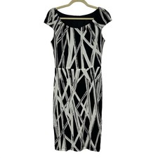 David Meister Black  Cream Cap Sleeve Knee Length Sheath Dress Womens 10 Preppy