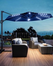 10ft Offset Patio Umbrella Cantilever Hanging Market Umbrella  Base  Light led