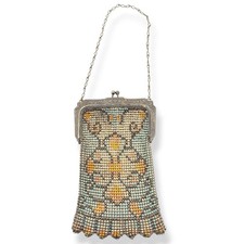 Antique 1920s Whiting Davis Art Deco Enameled Mesh Purse Flapper Bag