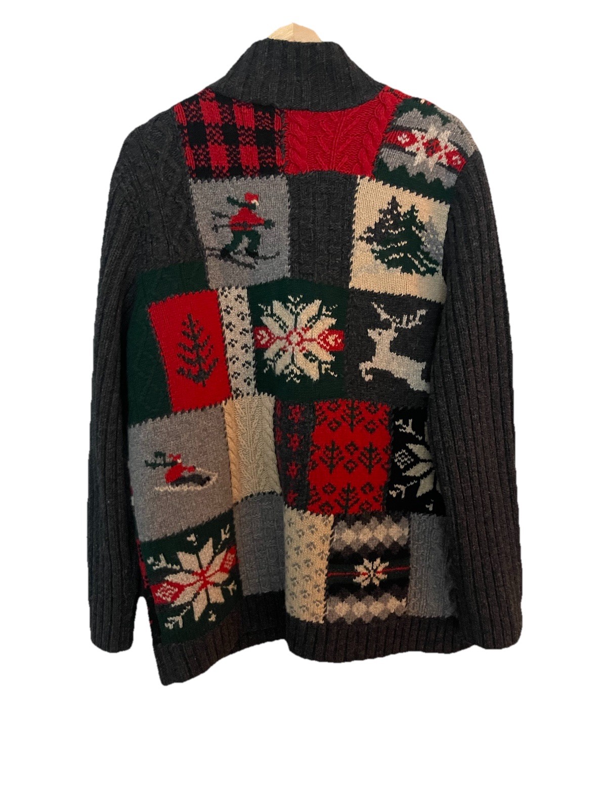 Ralph Lauren Cardigan Size Medium Sweater Polo VTG Ski Patchwork Snow Red image 2