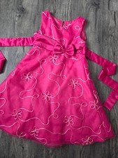 Rare Editions Hot Pink Girls 7 Formal Sleeveless Dress Embroidery Layered Tie