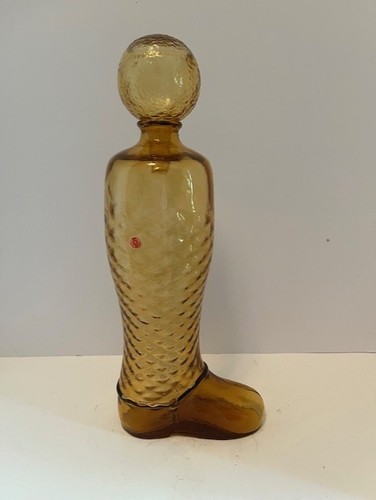 Vintage Empoli Genie Bottle Boot Optic Amber w/ Stopper & Sticker