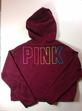 PINK Victoria's Secret PINK Burgundy Pullover Fleece Logo Hoodie Women's L
