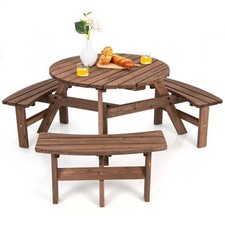 Outdoor Picnic Table Solid Cedar Wood Patio Garden Dining Bench Set