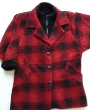 Vintage Denali 100% Polyester Soft Doubled Front Red/black Plaid Coat Sz Xl Usa