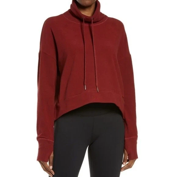 sweaty-betty harmonise luxe fleece funnel neck thumbhole sweatshirt