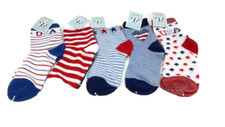 Kid's 5 Pack USA Patriotic July 4th Stars Stripes America Fun Ankle Socks
