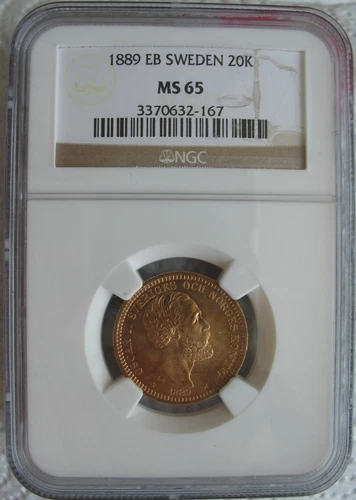 Sweden 1889-EB Gold 20 Kronor NGC MS-65