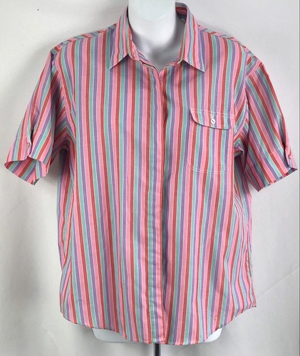 Halston, Vintage Halston top shirt 14 pink/purple stripe pocket Preppy 80s 90s Classic