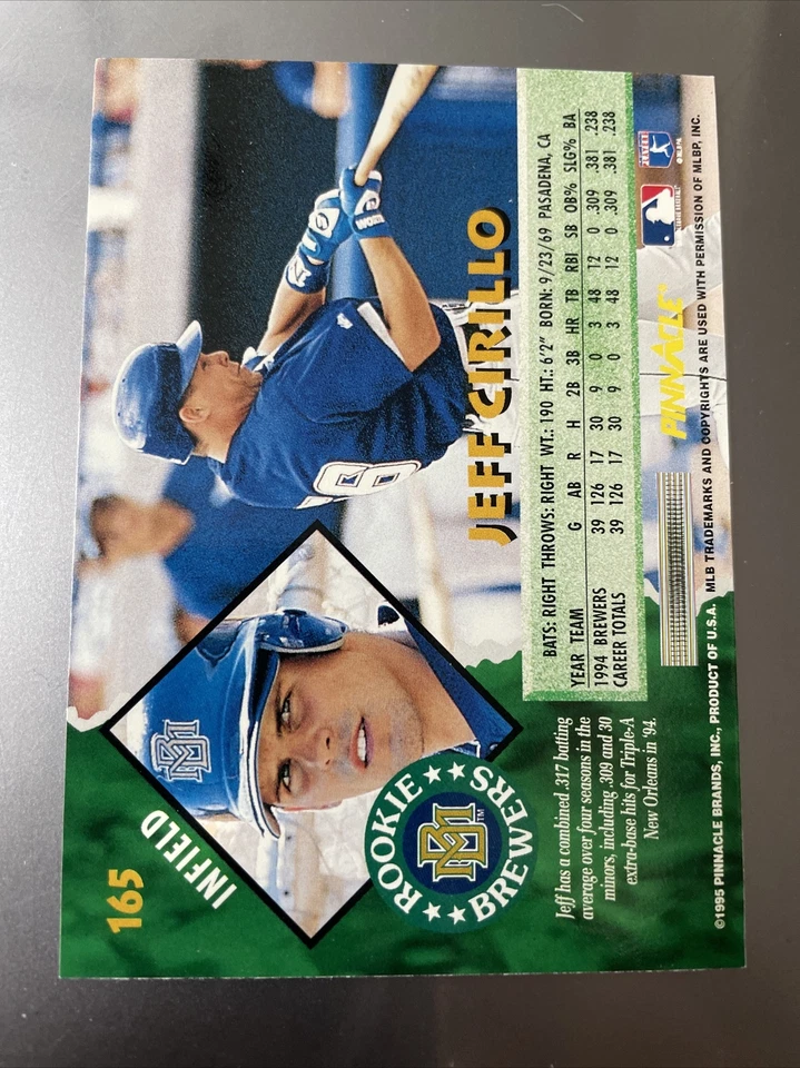 1995 Pinnacle Baseball #165 Jeff Cirillo - Image 2 of 2