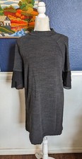 Lou & Grey Dark Gray Ruffle Sleeve High Neck Comfy Soft Dress Sz Medium M
