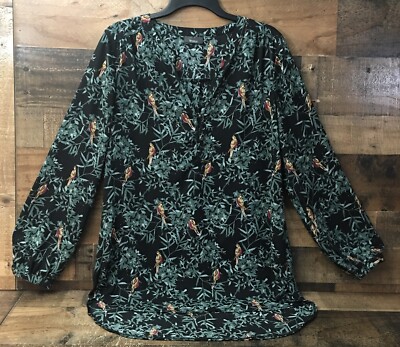 Yessica Top Women 8 Sheer Boho Botanical Tropical Birds High Low Fairygoth
