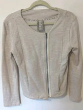 Anthropologie Dolan Knit Beige Moto Asymmetrical Zip Jacket Size Medium