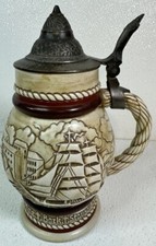 Vintage Caramarte Avon Tall Sailing Ships Lidded Ceramic Beer Stein 1977
