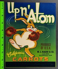 Vintage Up n'Atom California Carrots Rabbit Boxing Watsonville Label
