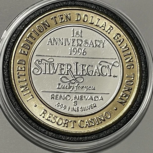 1996 Silver Legacy 1st Anniv Reno Vegas $10 Nevada Casino Gaming Token .999 Fine