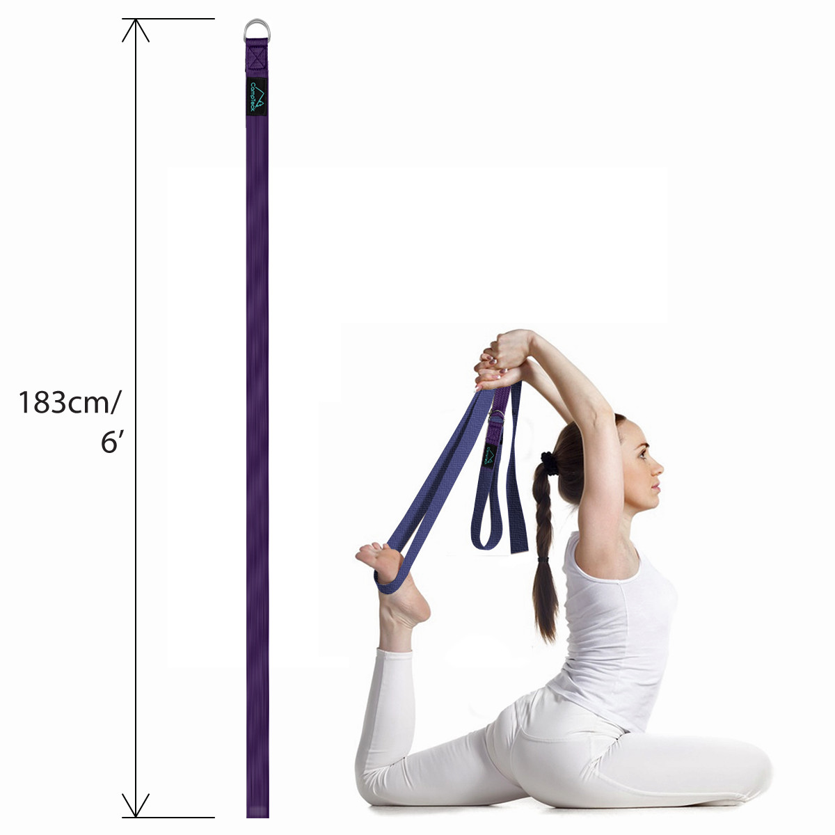 CampTeck Yoga Gurt Mit D-Ring - Verstellbarer Dehnungsgurt 183cm Lila & 243cm Blau Für Yoga, Pilates & Fitness