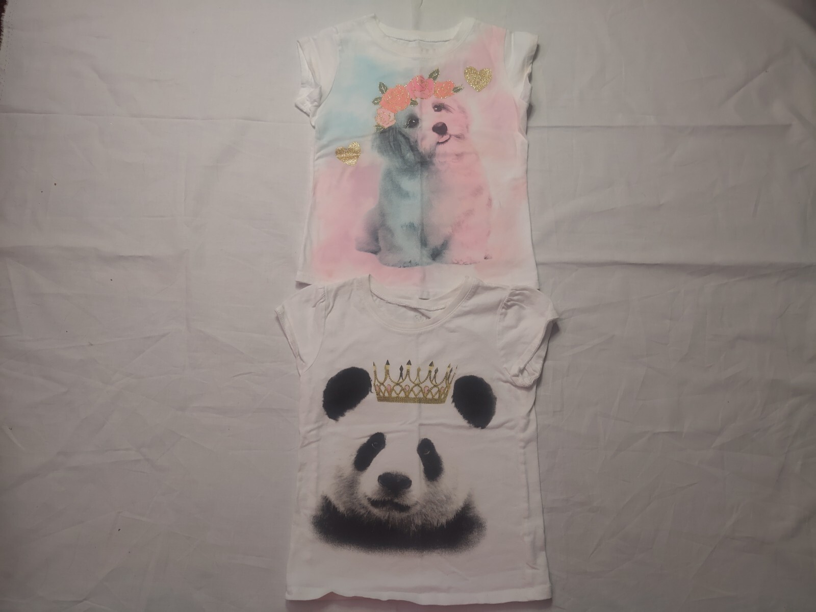 Girls Shirts 4T White Short Sleeve Dog Panda Tees 1989 Place & 365 Kids Brands