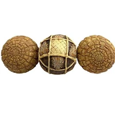 3 Ornate Decorative Balls Brown Tan Gold Spheres for Centerpiece Bowl