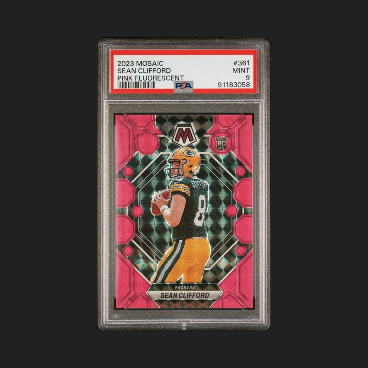 2023 Panini Mosaic Sean Clifford #361 Pink Fluorescent /10 PSA 9 Mint Packers RC