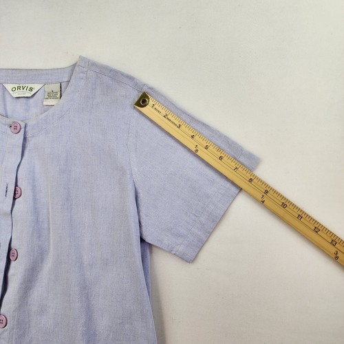 Orvis Top Women Small Blue 100% Cotton Button Up Beach Coastal Summer - Picture 3 of 7