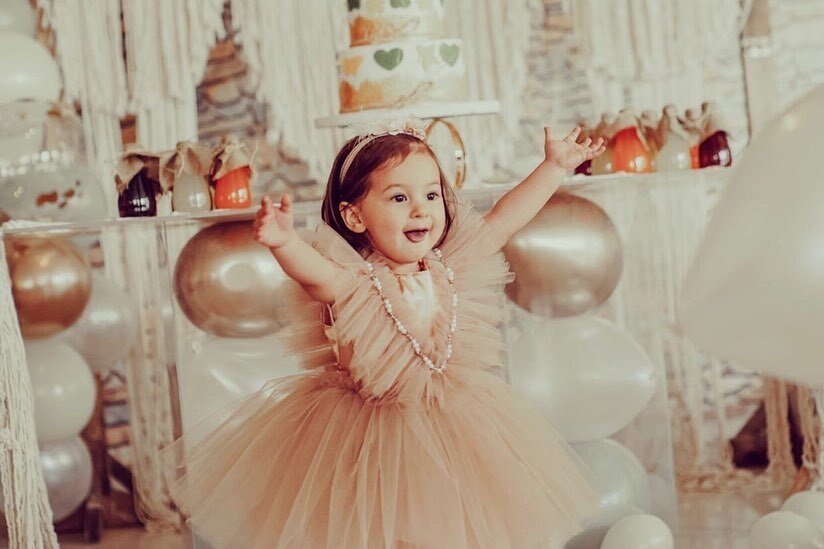 3rd Birthday Tulle Dress + Tulle Hairband + Satin Diaper Cover - Free Delivery