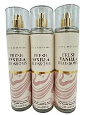 Bath & Body Works LOT of 3 Fresh Vanilla Blossoms Fine Fragrance Spray Mist 8 oz